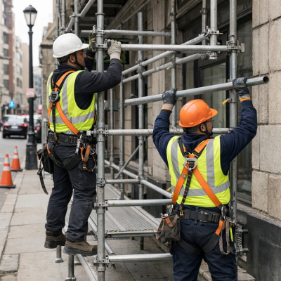 نصب داربست فلزی با تجهیزات ایمنی و رعایت قوانین شهرداری